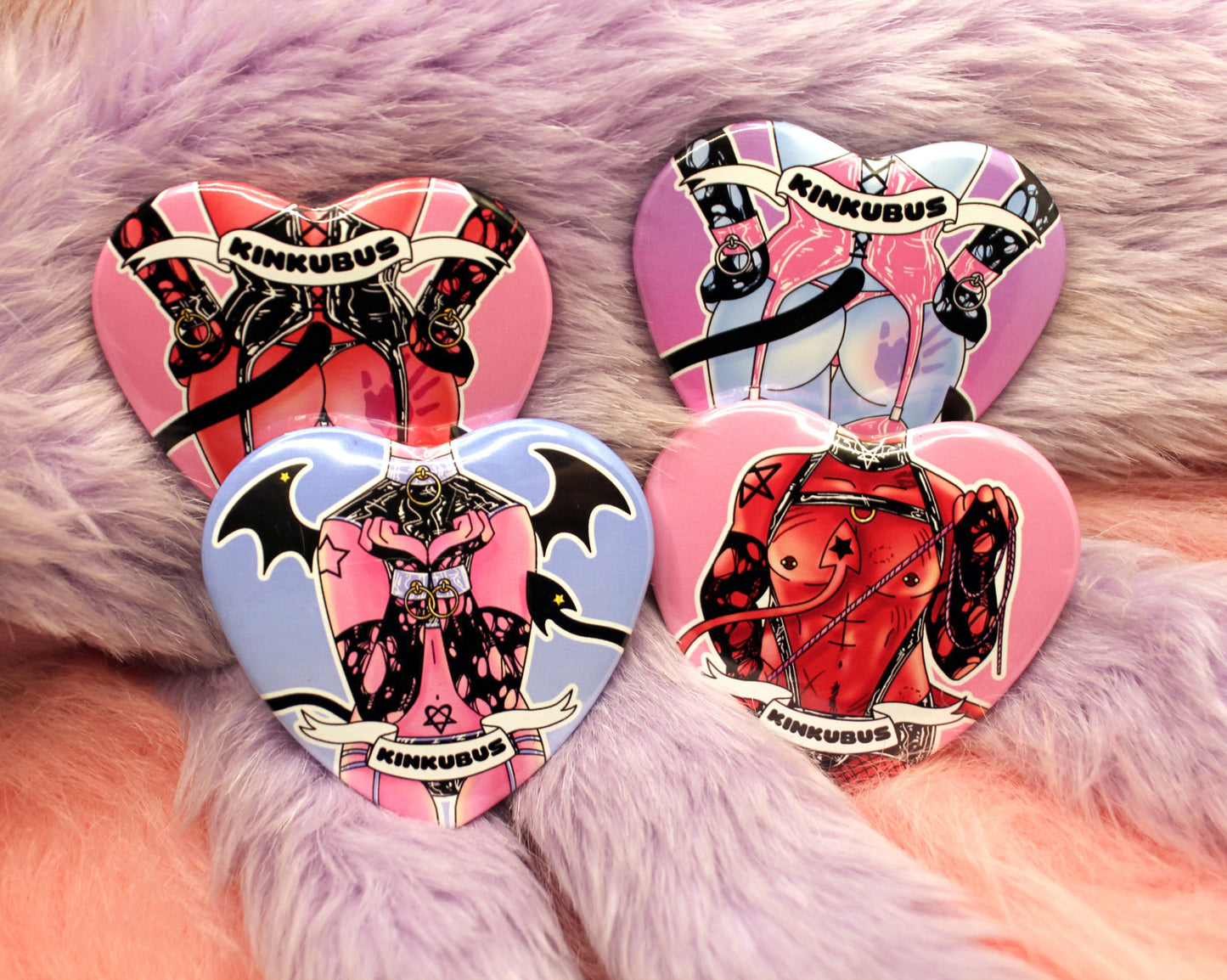 Kinkubus Blue Succubus Heart Badge (55mm) - Pink and Blue Variant