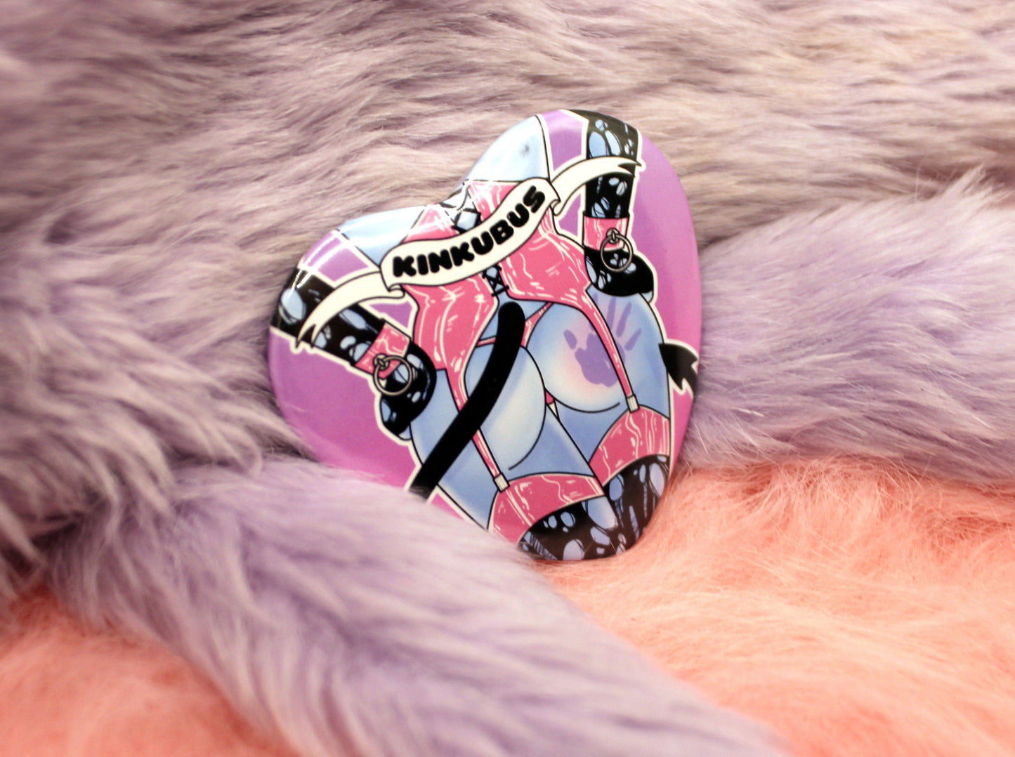 Kinkubus Blue Succubus Heart Badge (55mm) - Pink and Blue Variant