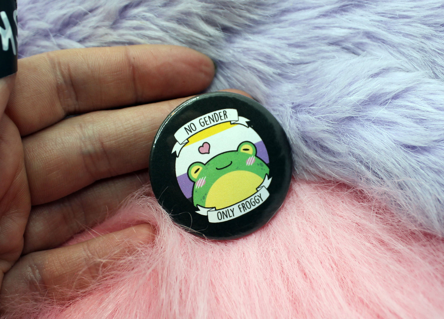 No Gender Only Froggy Badge (38mm) - Non-Binary frog toad pride flag badge
