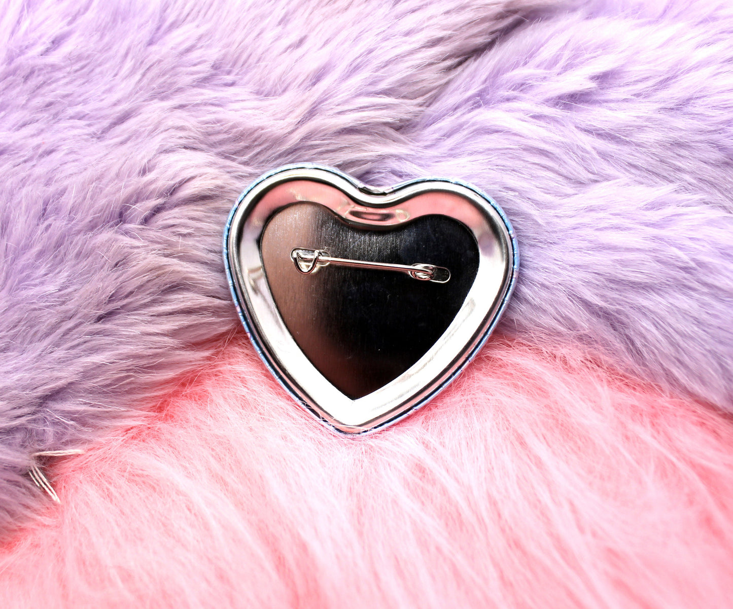 Pastel Paw Holographic Heart Badge (55mm) - Blue and Pink Paw Print