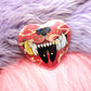 Oni Demon Dog Heart Badges (55mm) - Holographic finish Blue Pink Red Black