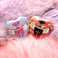 Oni Demon Dog Heart Badges (55mm) - Holographic finish Blue Pink Red Black