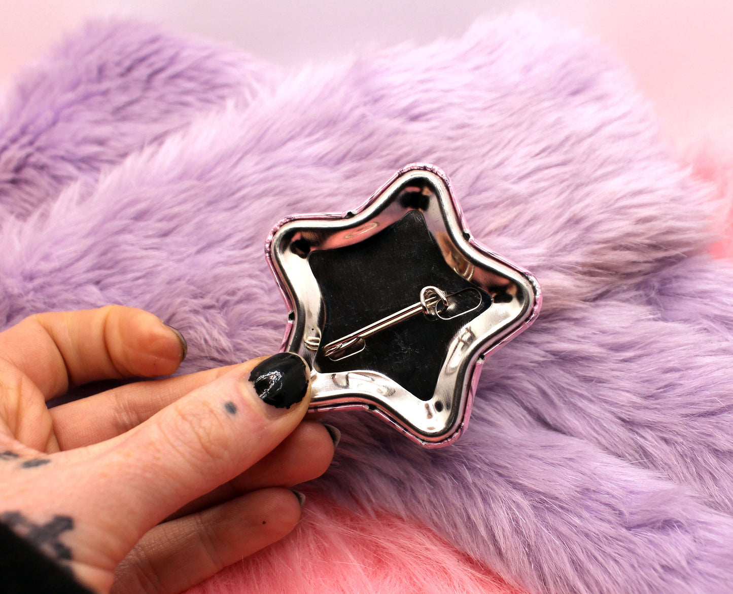 Succubrat Pentagram Star Badges (55mm) - Succubus Brat Badges Pink Black White