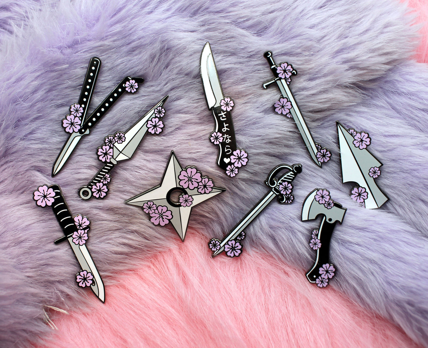 Sakura Rapier Sword Enamel Pin (A Grade, Hard, Black Nickel) - Sakura Blades Pin Set