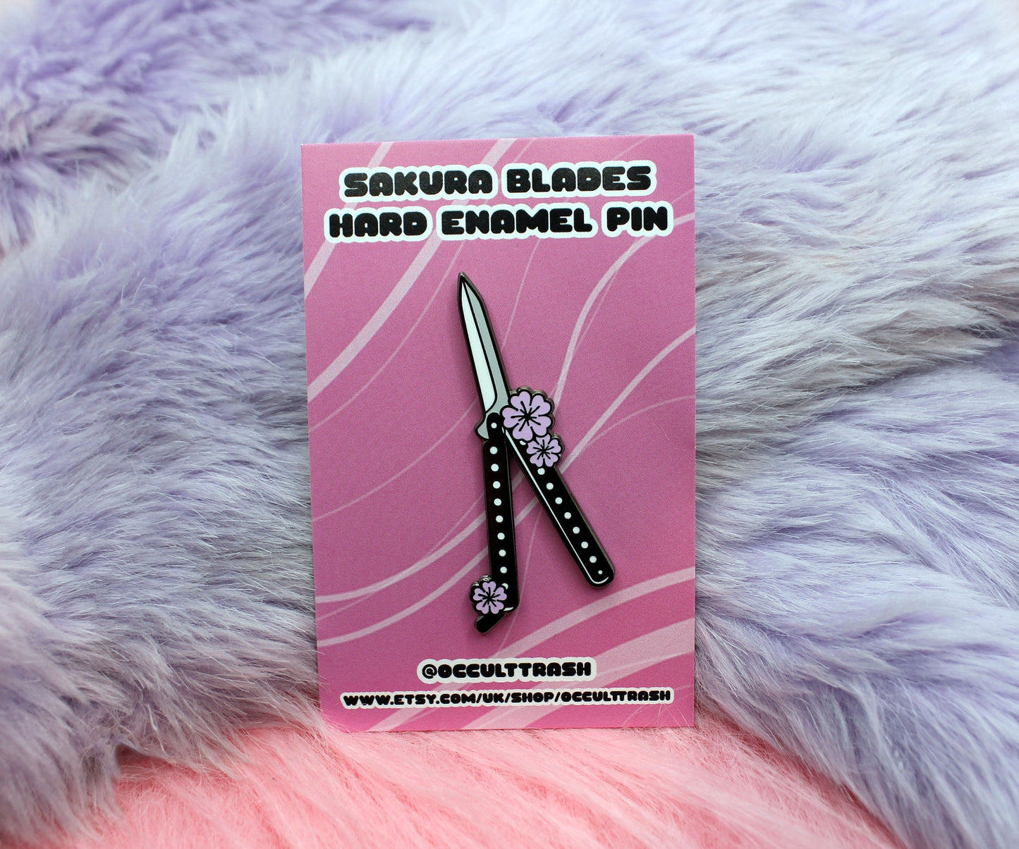 Sakura Butterfly Knife Enamel Pin (A Grade, Hard, Black Nickel) - Sakura Blades Pin Set