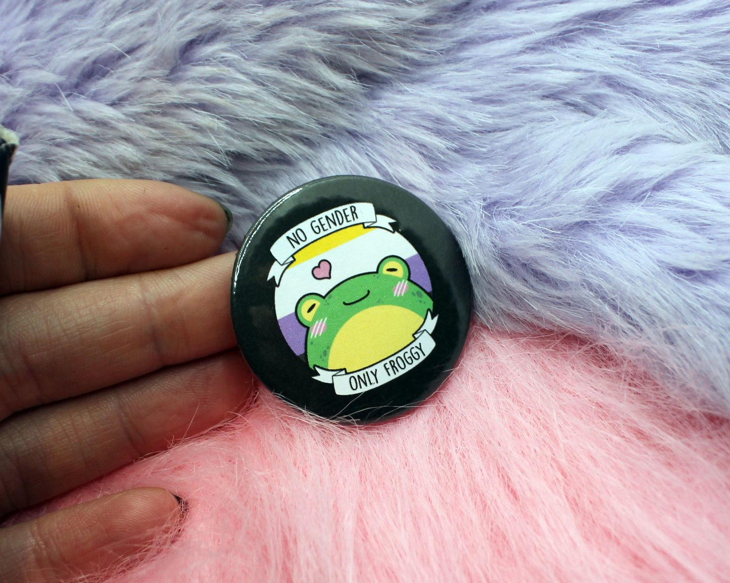 No Gender Only Froggy Badge (38mm) - Non-Binary frog toad pride flag badge