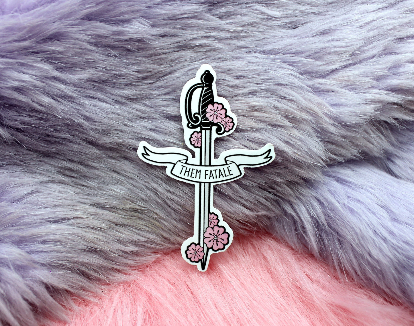 Them Fatale Sword Sticker (6cm) - Non-Binary Sword Sakura Cherry Blosssom Flowers LGBTQ