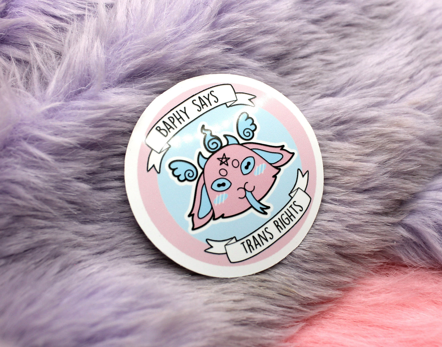 Trans Rights Baphomet Sticker (42mm) - Kawaii Cartoon Devil Baphy says trans rights lgbtq pride