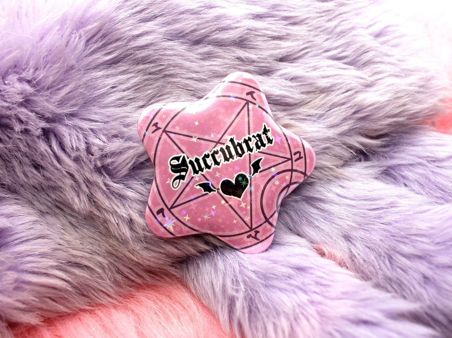 Succubrat Pentagram Star Badges (55mm) - Succubus Brat Badges Pink Black White
