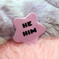 He/Him Pronoun Pentagram Star Badges (55mm) - Pink and Black