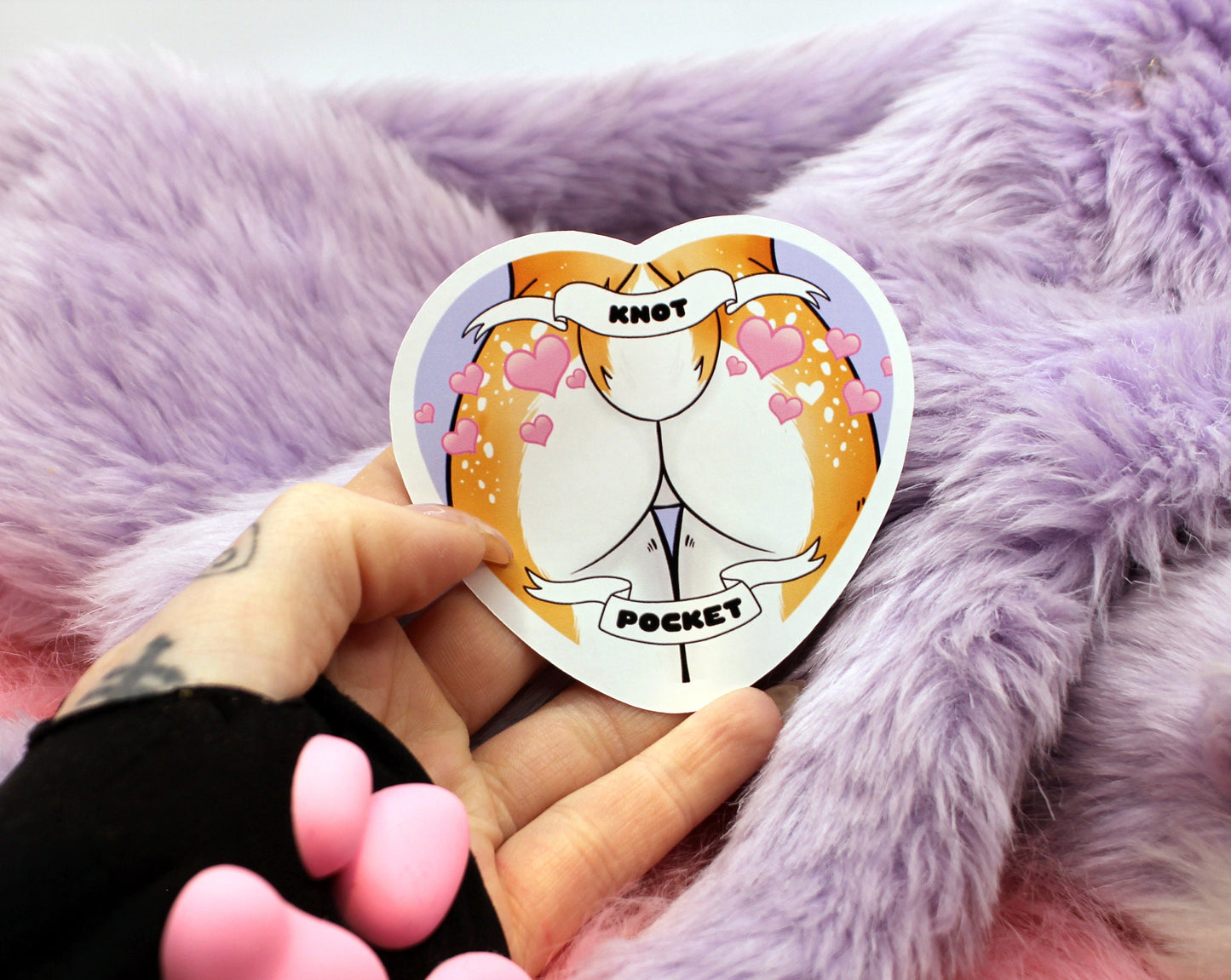 Knot Pocket Furry Heart Sticker (55mm) - Deer Butt with Hearts
