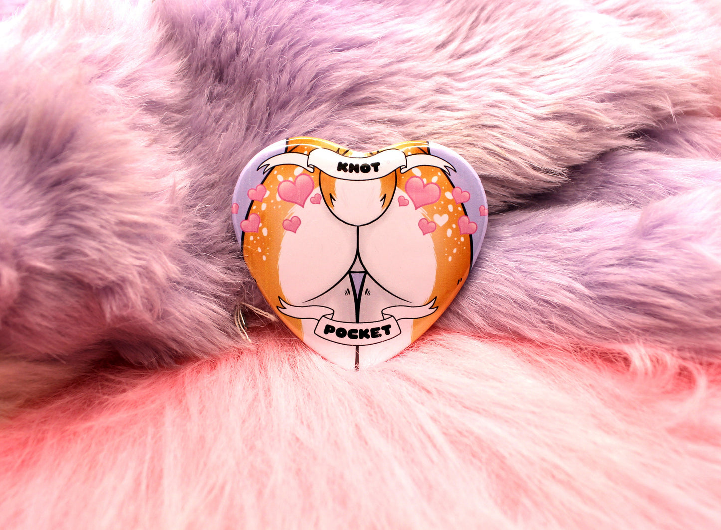 Knot Pocket Furry Heart Badge (55mm) - Deer Butt with Hearts