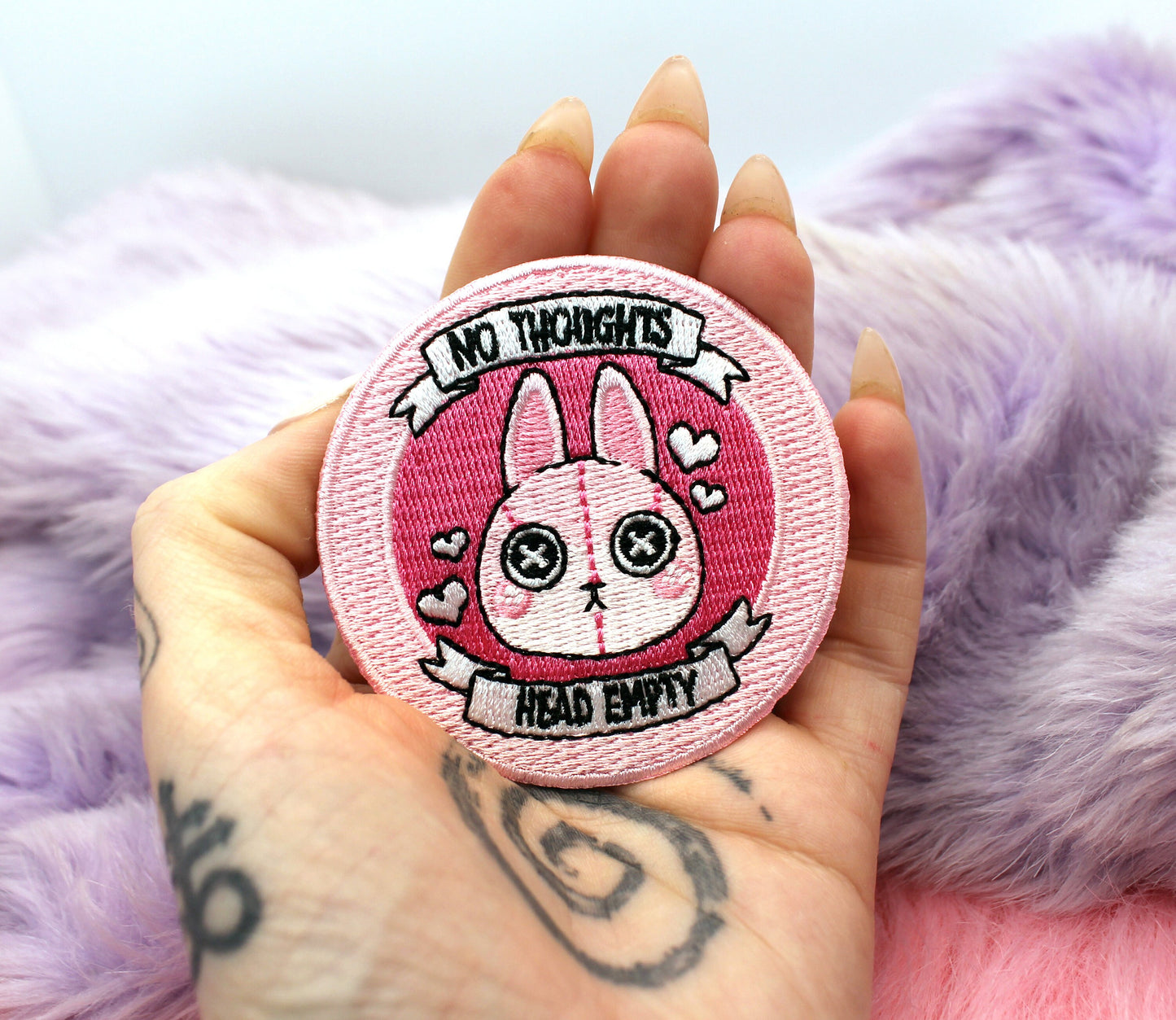 No Thoughts Head Empty Iron-On Patch (60mm) - bunny rabbit embroidered patch