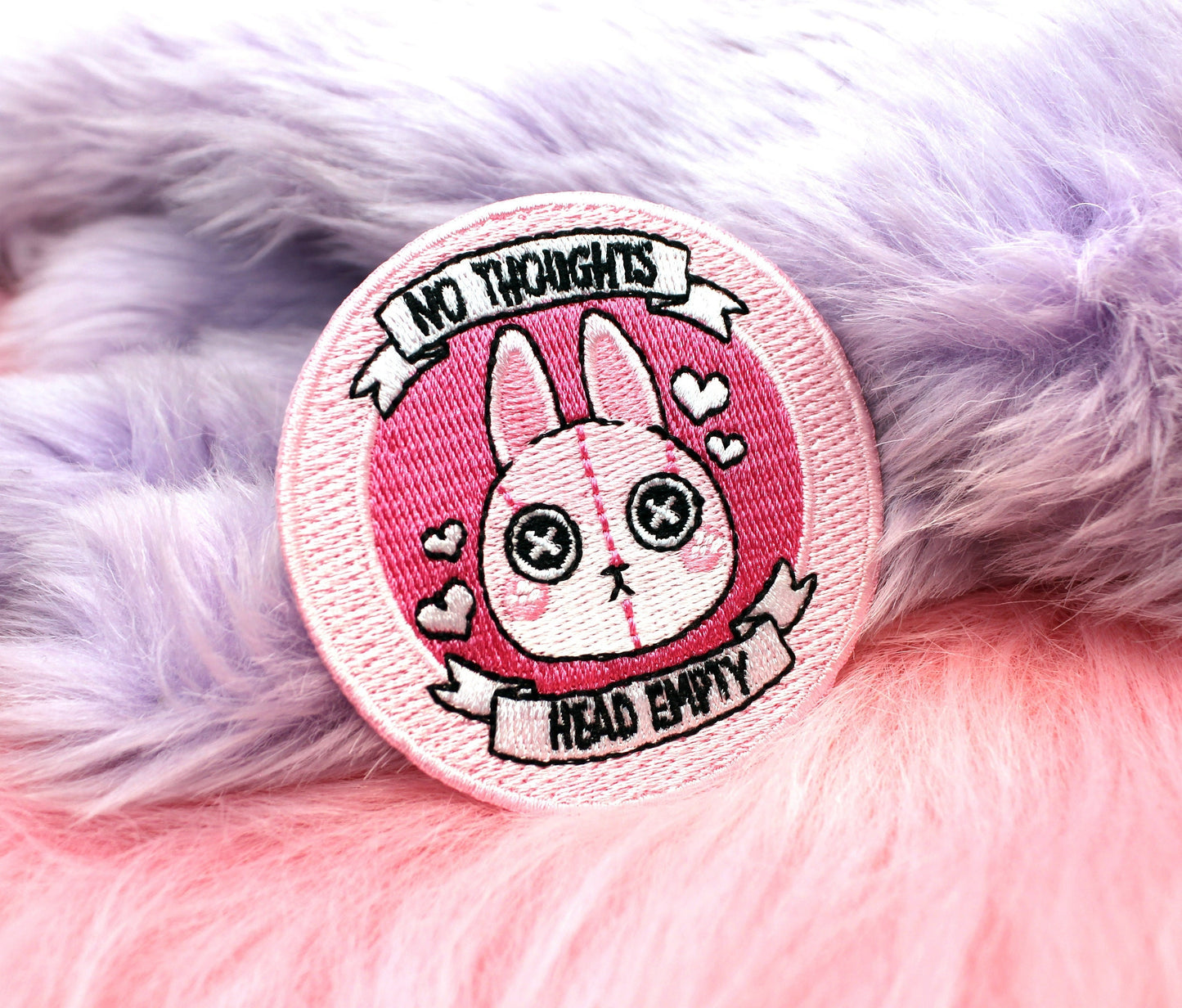 No Thoughts Head Empty Iron-On Patch (60mm) - bunny rabbit embroidered patch