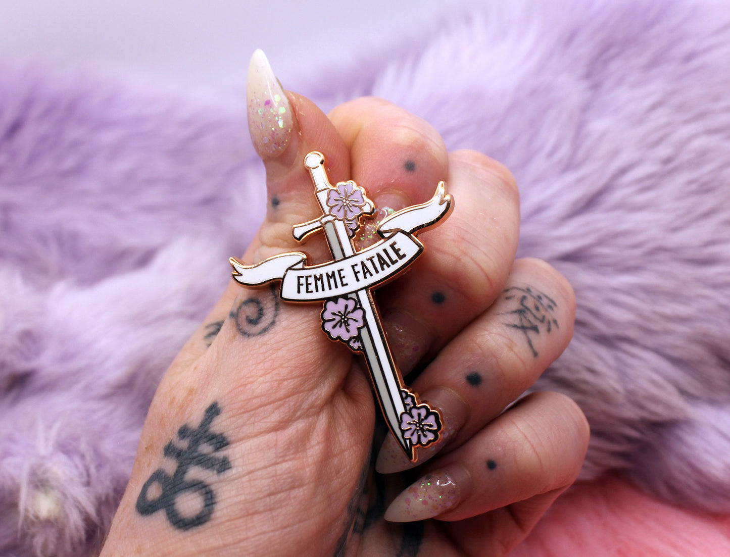 Femme Fatale Rapier Sword Enamel Pin (A Grade, Hard, Rose Gold)