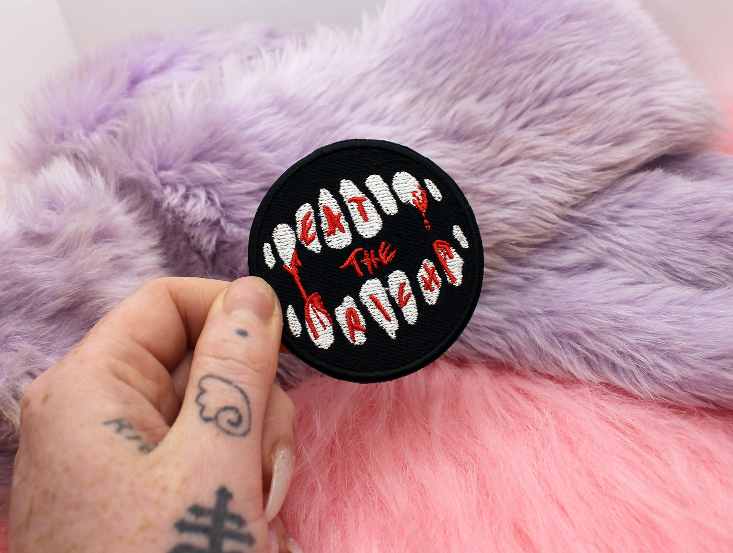 Eat The Rich Iron-On Patch (60mm) - leftist teeth embroidered patch