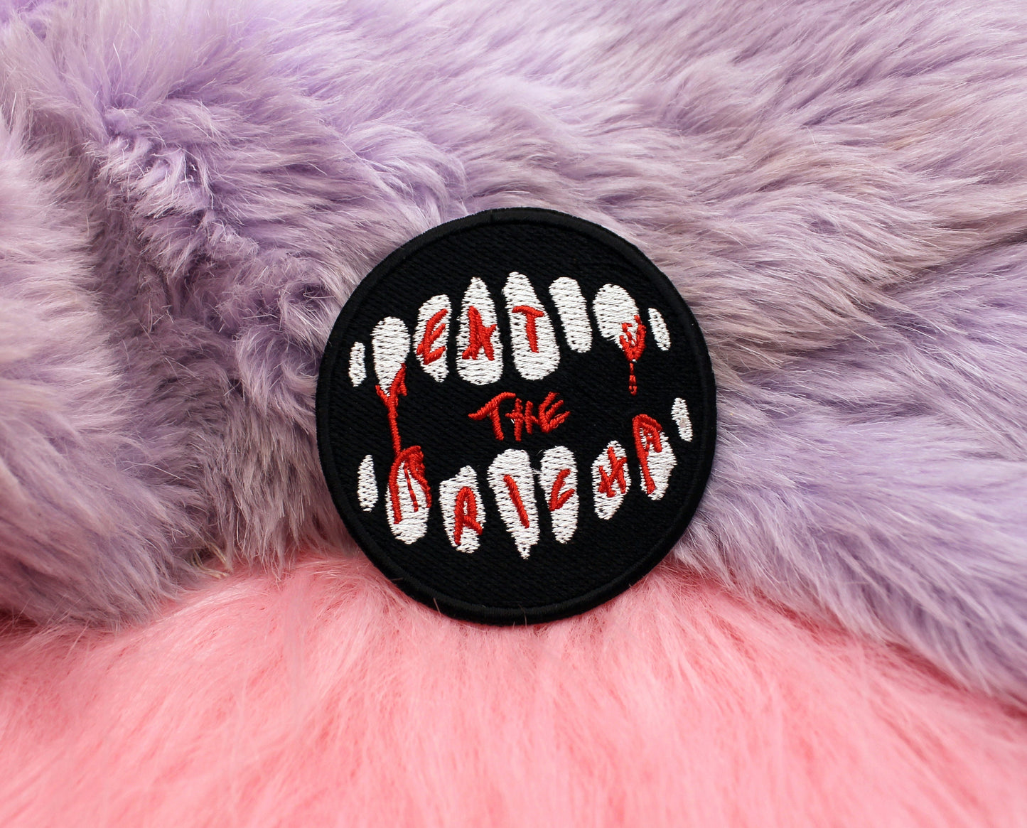 Eat The Rich Iron-On Patch (60mm) - leftist teeth embroidered patch