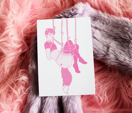 Pastel Pink Non-Binaries in Knots Shibari Fox A6 Print