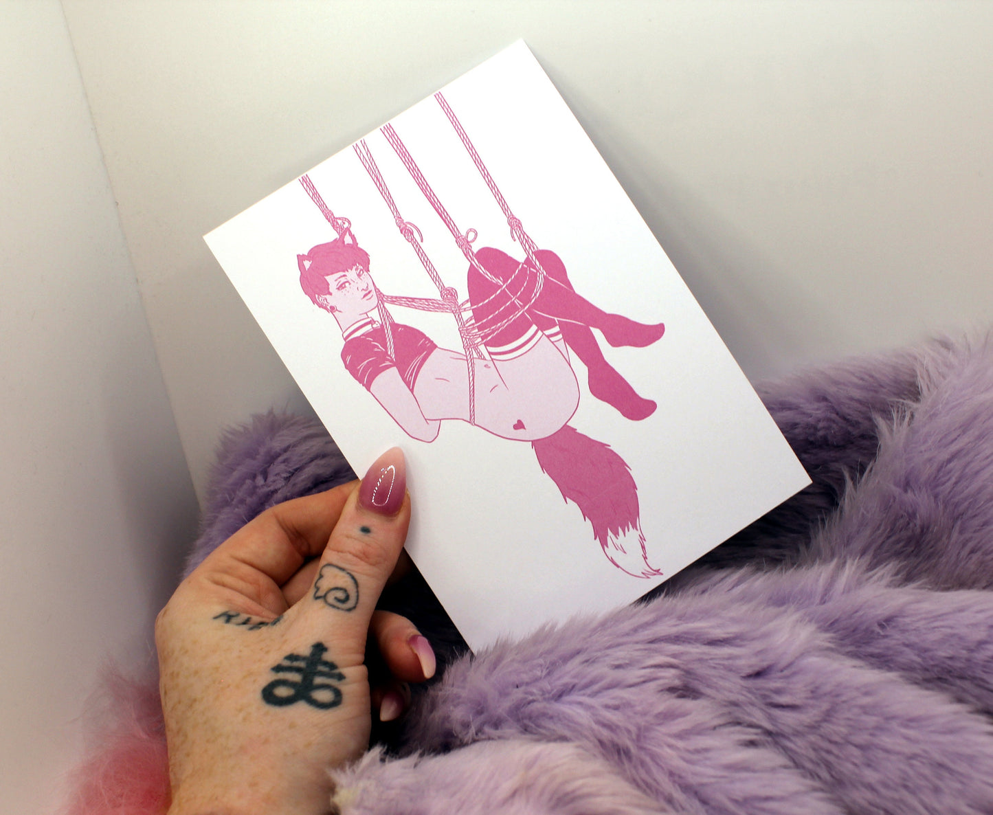 Pastel Pink Non-Binaries in Knots Shibari Fox A6 Print
